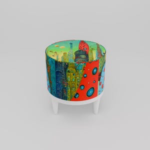 Vibrant color pouf, Upholstered footrest, Frontdoor bench, Artistic furniture, Modern home stool, Designer footstool, Luxury round seat