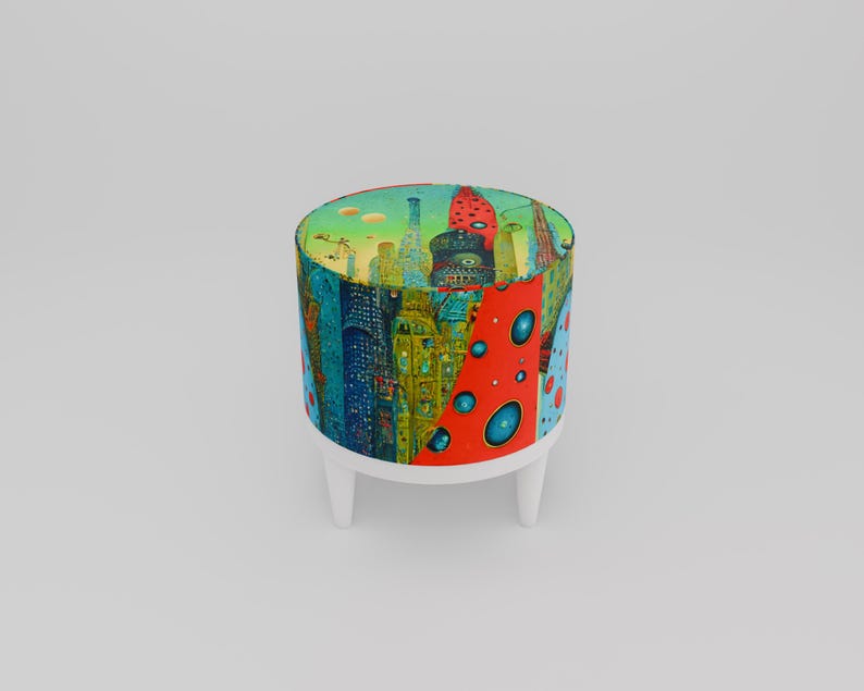 Vibrant color pouf, Upholstered footrest, Frontdoor bench, Artistic furniture, Modern home stool, Designer footstool, Luxury round seat