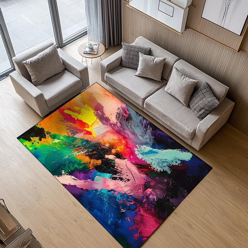 Colorful Paint Splash Rug, Abstract Artistic Bedroom Carpet, Modern ...