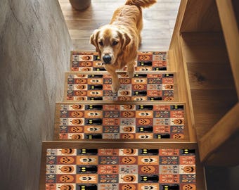 Kürbisgeprägter Teppich, Orangefarbene Treppenmatte, Herbst Deko, Halloween Geschenk, Moody Stufenmatte, Maschinenwaschbarer Teppich, Weiche Stufenmatte, RB-1766