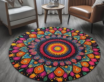 Mandala pattern rug, Round shape rug, Non slip rug, Timeless rug, Office decoration rug, Area rug, Washable rug, Bohemian rug, RB-634