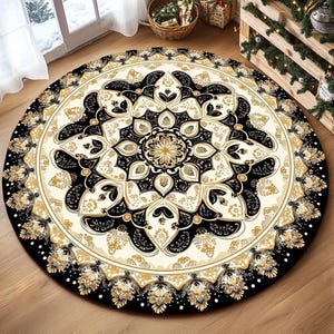 Ethnic themed rug, Nomadic rug, Gothic room rug, Non slip backside rug, Round rug, Easy to clean rug, Farmhouse rug, Laundry rug, RB-785