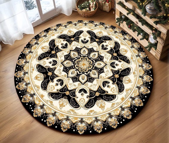 Ethnic themed rug, Nomadic rug, Gothic room rug, Non slip backside rug, Round rug, Easy to clean rug, Farmhouse rug, Laundry rug, RB-785