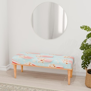 Popcorn print bench, Blue bench, TV room bench, Ottoman footrest, Comfortable seat, Bench with cushion, Coffee table bench, RB bench 920
