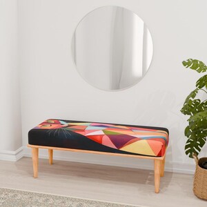 Cat pattern bench, Gothic bench, Ottoman chic bench, Colorful pouf stool, Bohemian chair, Long seat bench, Handmade furniture, RB bench 506
