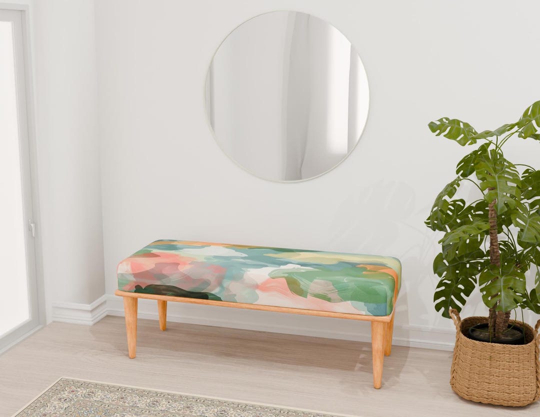 Greenery Bench, Abstract Print Bench, Padded Bench, Ottoman Piano Bench ...