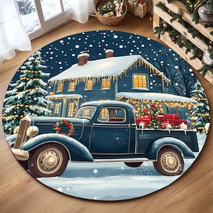 Christmas landscape rug, Laundry rug, Modern round rug, Boho rug, Elegant rug, Entry rug, Thin area rug, Washable rug, Non slip rug, RB-164