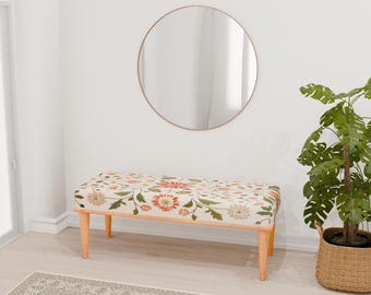Vintage style bench, Floral bench, Neutral furniture, ottoman end table, Coffee table bench, End of bed bench, Classic bench, RB bench 1135