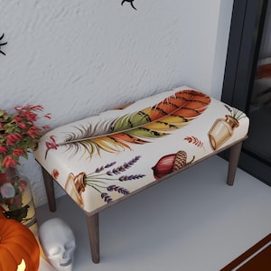 Feather motif bench, Sleeper bench, Ottoman tea table, End of bed bench, Wooden footstool, Halloween pouf, Living room seat, RB bench 1830
