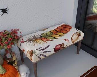 Federmotivbank, Schläferbank, Osmanischer Teetisch, Bettbank, Fußbank aus Holz, Halloween Pouf, Wohnzimmer Sitz, RB Bank 1830