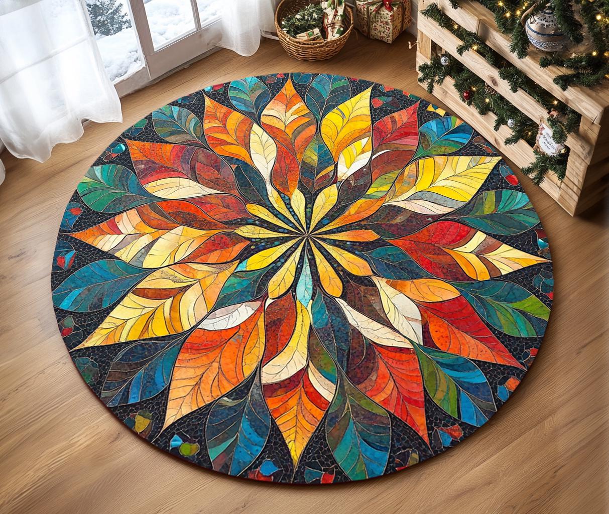 Colorful Big Rug Bright Color Rug, Flower Pattern Rug, Print Rug, Cool Area Rug, Round ...