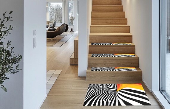 Zebra Print Stair Rug, Eclectic Stair Treads, Illusion Stair Mat