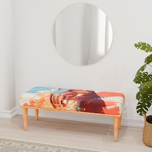 Car print bench, Retro design bench, Dressing chair, Mudroom footrest, Sleeper bench, Ottoman long seat, Fireplace bench, RB bench 938