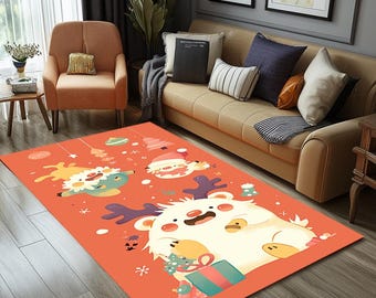 Cute Home Decoration Rug, Non Slip Rug, Large Rug, Kitchen Rug, Lovely Animal Print Rug, Orange Rug, Washable Rug, Laundry Rug, RB-1320