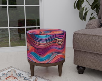 Puf de colores arcoíris, taburete de tocador, decoración redonda para dormitorio, reposapiés versátil, taburete de lujo, taburete otomano hecho a mano, reposapiés brillante