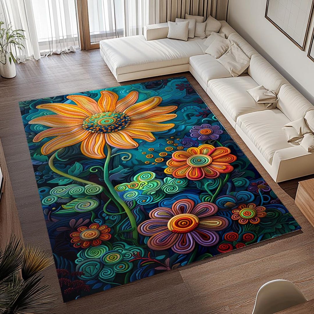 Lint Rug 3D Flower Print Rug, Anniversary Rug, Pet Friendly Rug, Anti Lint Rug ...