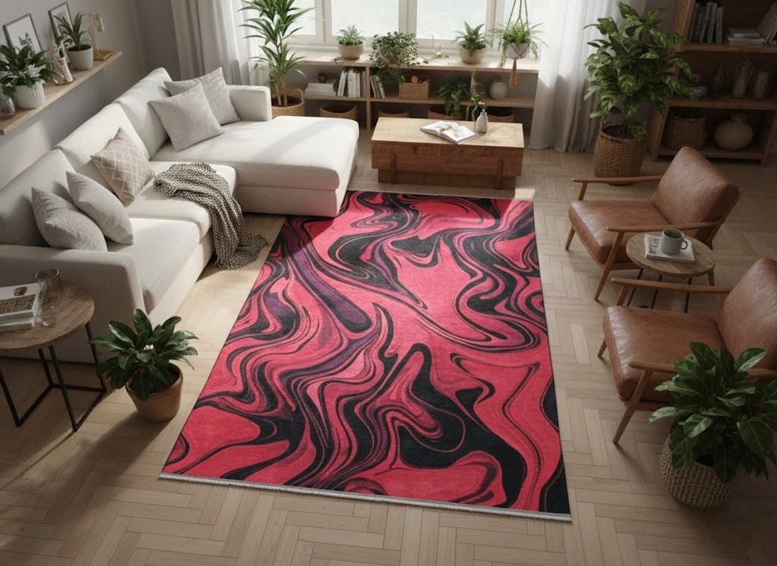 Red Saloon Rug, Fireside Rug, Artsy Design Rug, High Traffic Area Rug ...
