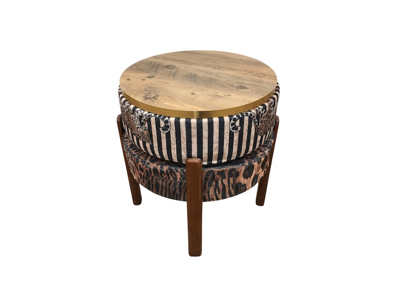 Wild Safari Striped Leopard Stool | Reversible Animal Print Coffee Table RB 2118/2149