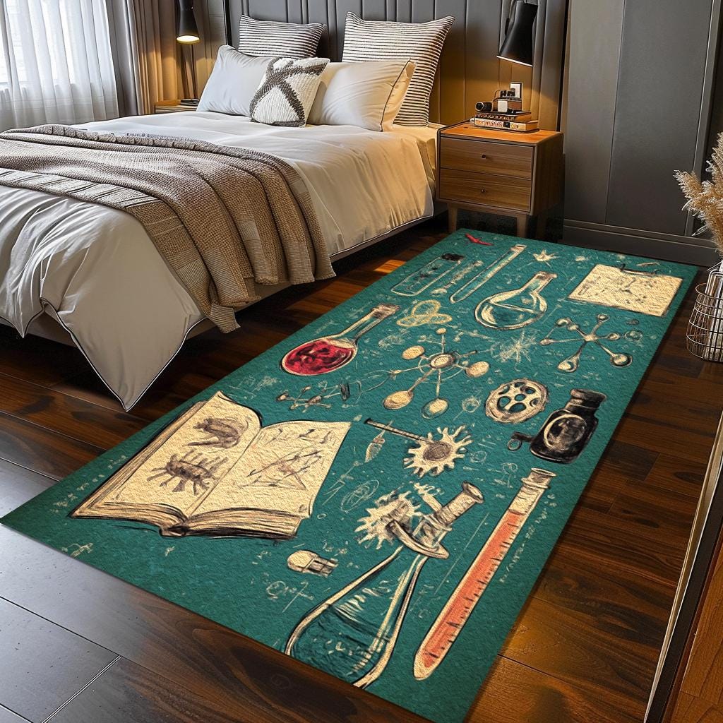 Science Classroom Rug Science Themed Rug, Contemporary Rug, Layered Rug, Washable Rug, Anti ...