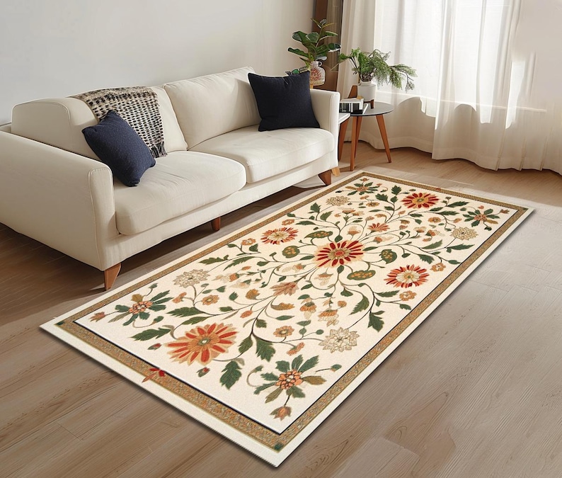 Floral rug, Vintage style rug, Artistic rug, Custom rug, Everyday rug, Machine washable rug, Large rug, TV room rug, Anti slip rug, RB-1135