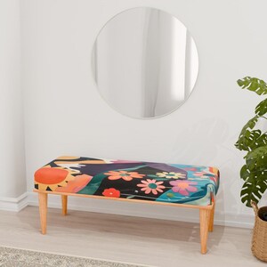 Flower pattern bench, Gothic bench, Ottoman end table, Easy to care bench, Fade resistant bench, Upholstered bench, Long seat, RB bench 756