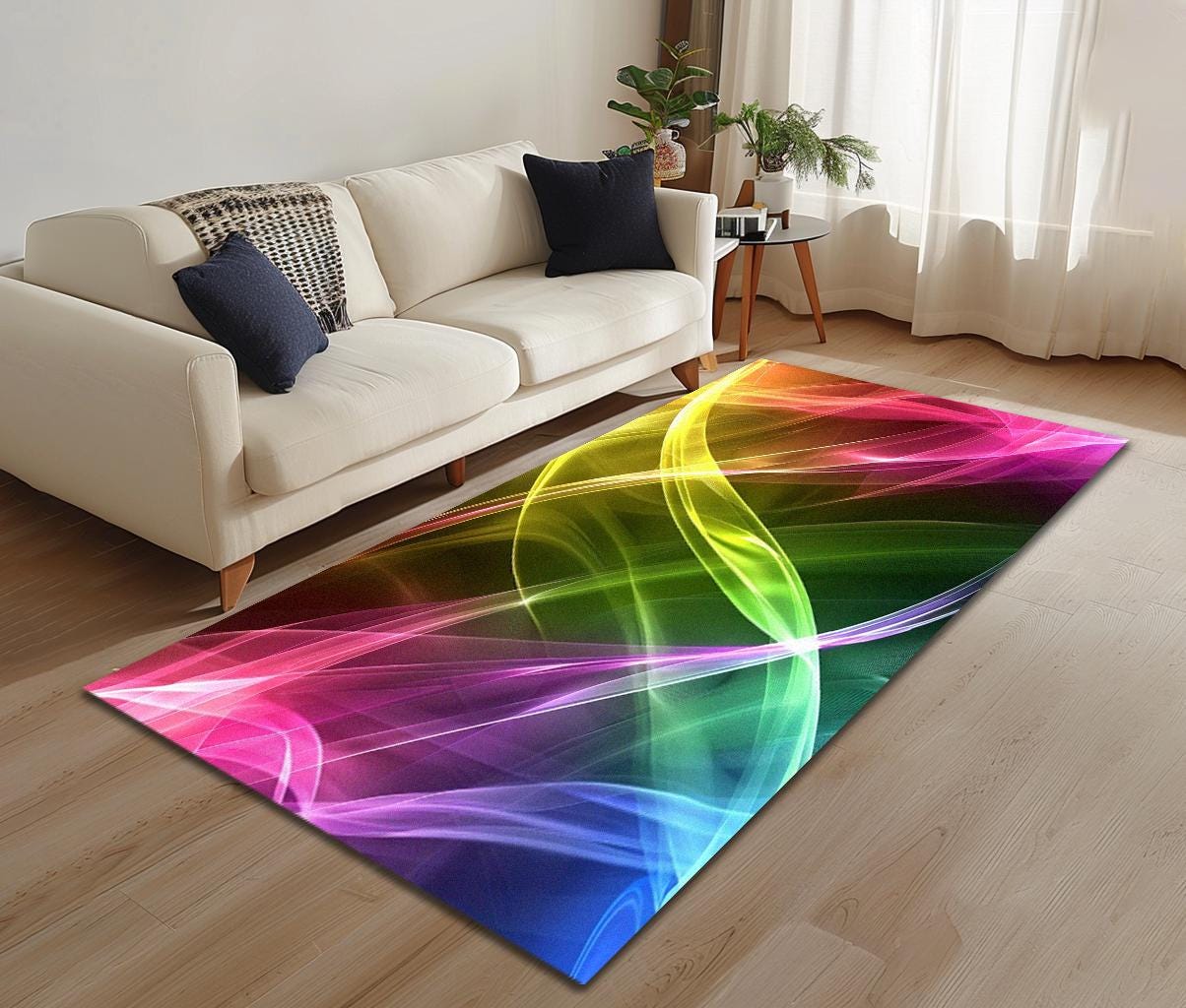 Vibrant Rectangular Rug Vibrant Wave Pattern Rug, Colorful Abstract Bedroom Carpet, Modern ...