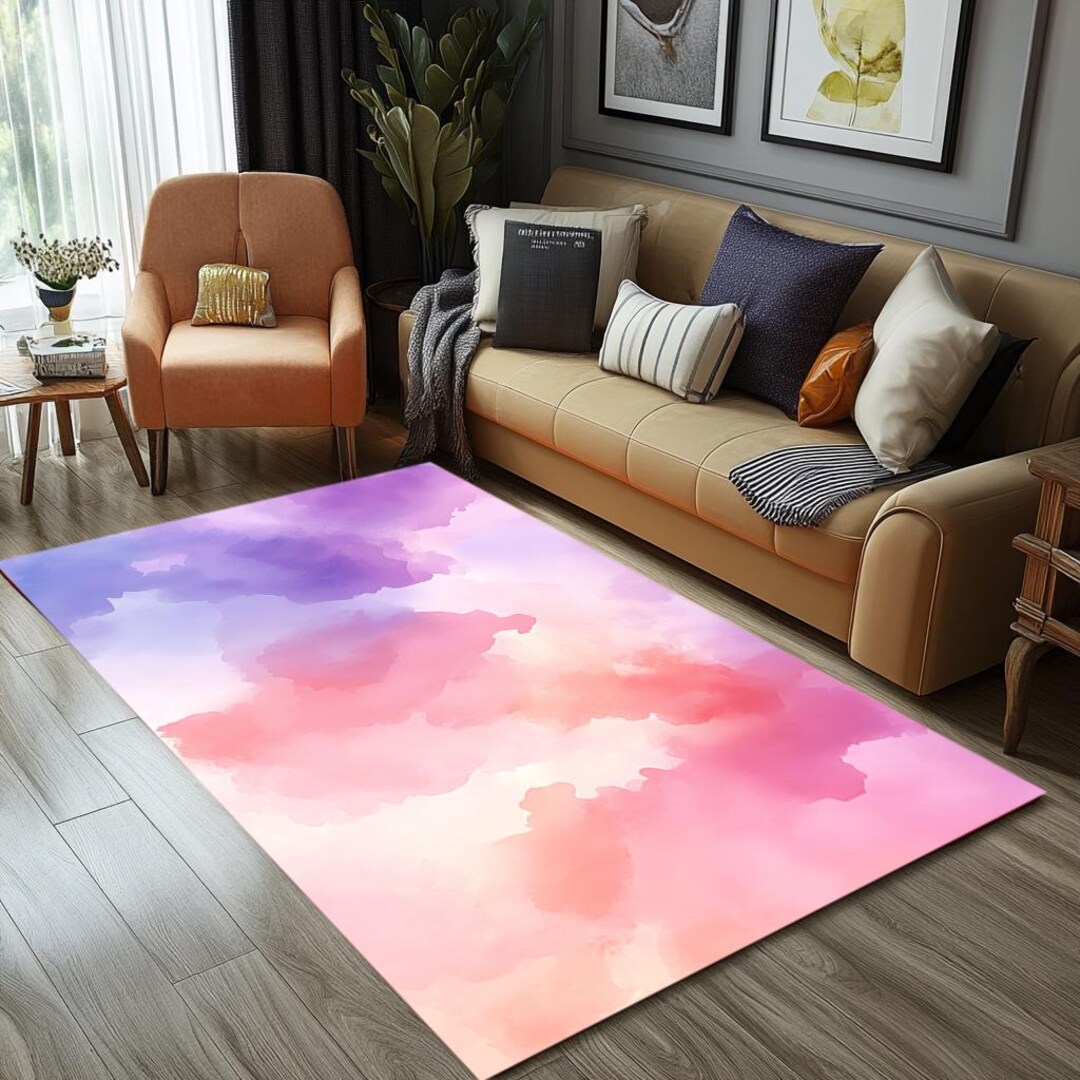 Pink Area Rug, Cloud Print Rug, Girl Room Rug, Cute Handmade Rug, Anti ...