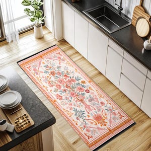 Floral rug, Vintage inspired rug, Pinky rug, Authentic rug, Versatile rug, Surface rug, Washable rug, Latex backing rug, Runner rug, RB-993