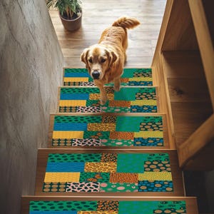 Patchwork djurmönster för att styla trappor | Färgglad halkfri löparmatta, RB-2386