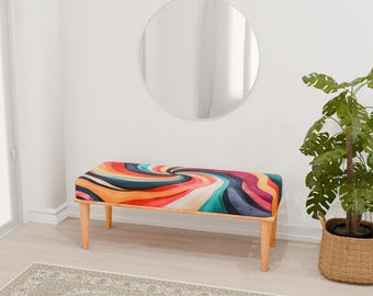Colorful bench, Rustic bench, Farmhouse bench, Ottoman wooden bench, Hallway bench, Living room bench, Upholstered bench, RB bench 71