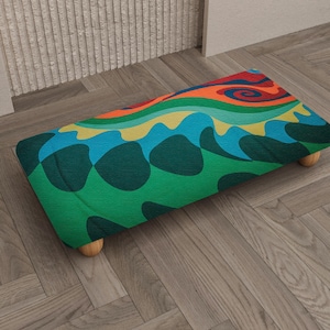 Colorful Wavy Abstract Wood Stand | Vibrant Retro Pattern Home Stool, RB-2552
