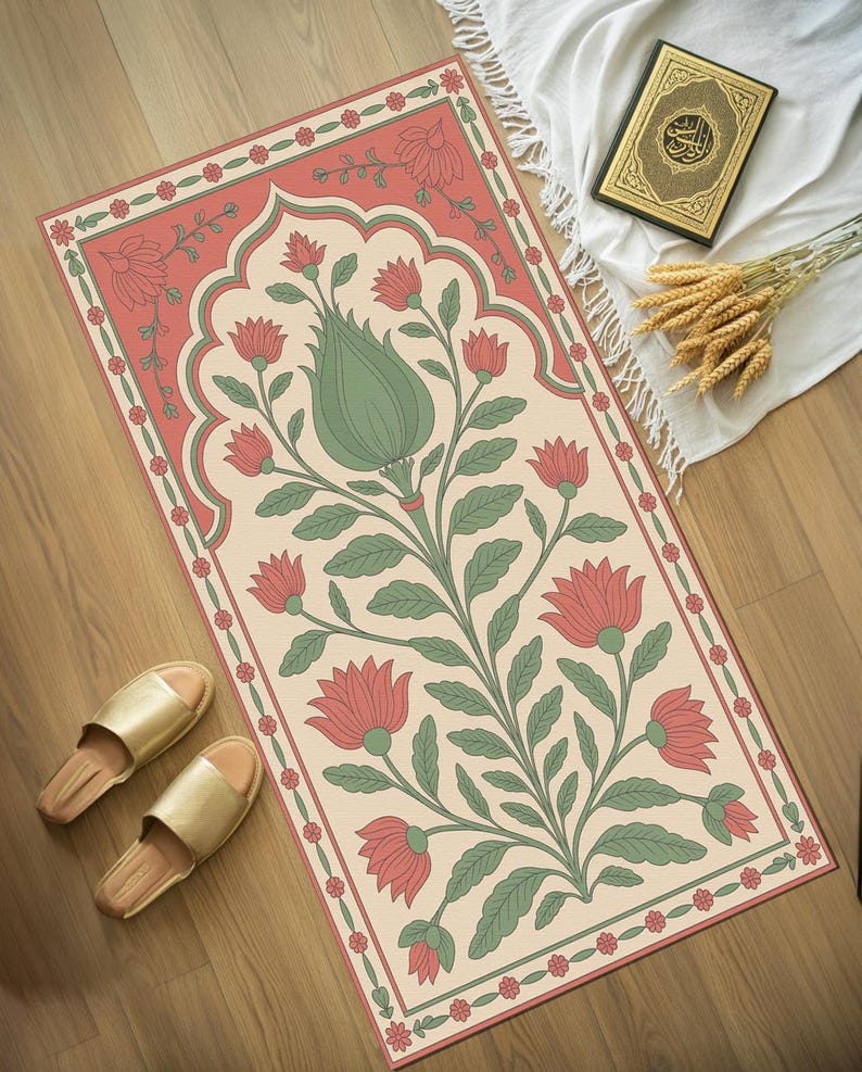 Foldable Prayer Rug, Washable Prayer Rug, Premium Colleciton Prayer Rug, Luxury Thick Prayer Mat Rug, Islamic Prayer rug, Gift Rug, RB-2057