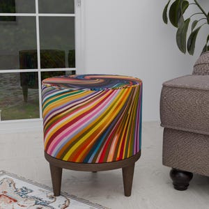 Striped round stool, Colorful vortex pouf, Kitchen table bench, Livingroom pouf, Foyer round bench, Functional footrest, Unique design stool