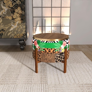 Opvouwbare tropische safaripoef | Bijzettafel met gemengde dierenprint RB 2108/2114