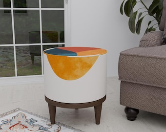 Simple design pouf, Handmade pouf, Bedside bench, Ottoman footstool, Boho footstool, Light color pouf, Classic round bench, Gift for grandma