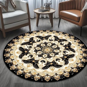 Ethnic themed rug, Nomadic rug, Gothic room rug, Non slip backside rug, Round rug, Easy to clean rug, Farmhouse rug, Laundry rug, RB-785