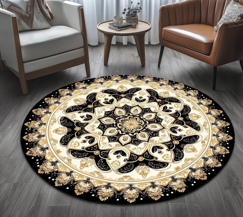 Ethnic themed rug, Nomadic rug, Gothic room rug, Non slip backside rug, Round rug, Easy to clean rug, Farmhouse rug, Laundry rug, RB-785