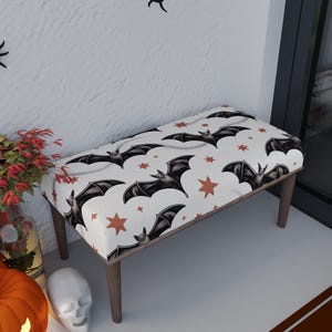 Star design bench, Bench with bat, Horror theme seat, Halloween seating, Handmade furniture, Pet friendly bench, Ottoman pouf, RB bench 1773