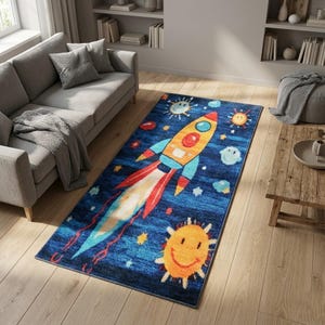 Schlafzimmerteppich, Jungenzimmerteppich, Teppich mit Raketenmuster, Dünner Teppich, Teppich für den Wohnbereich, Eingangsbereichteppich, Rechteckiger Teppich, Rutschfester Teppich, RB-657