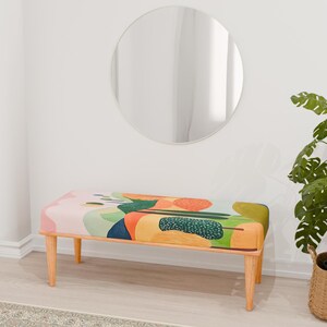 Banco con estampado de naturaleza, Banco con diseño de árboles, Banco en color pastel, Banco con patas de madera, Banco ecléctico, Banco cama, Banco de tamaño personalizado, Banco RB 680