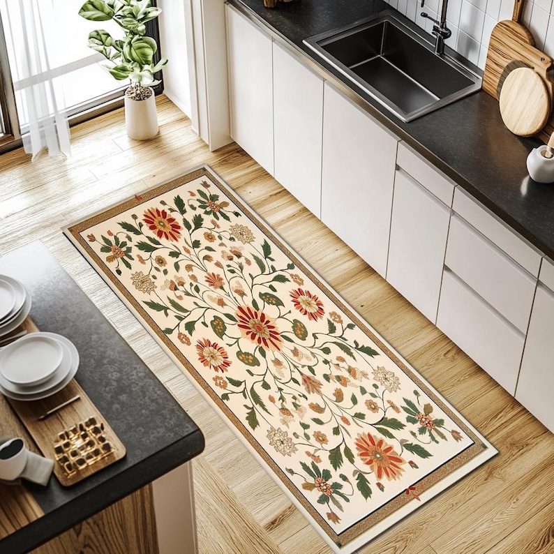 Floral rug, Vintage style rug, Artistic rug, Custom rug, Everyday rug, Machine washable rug, Large rug, TV room rug, Anti slip rug, RB-1135