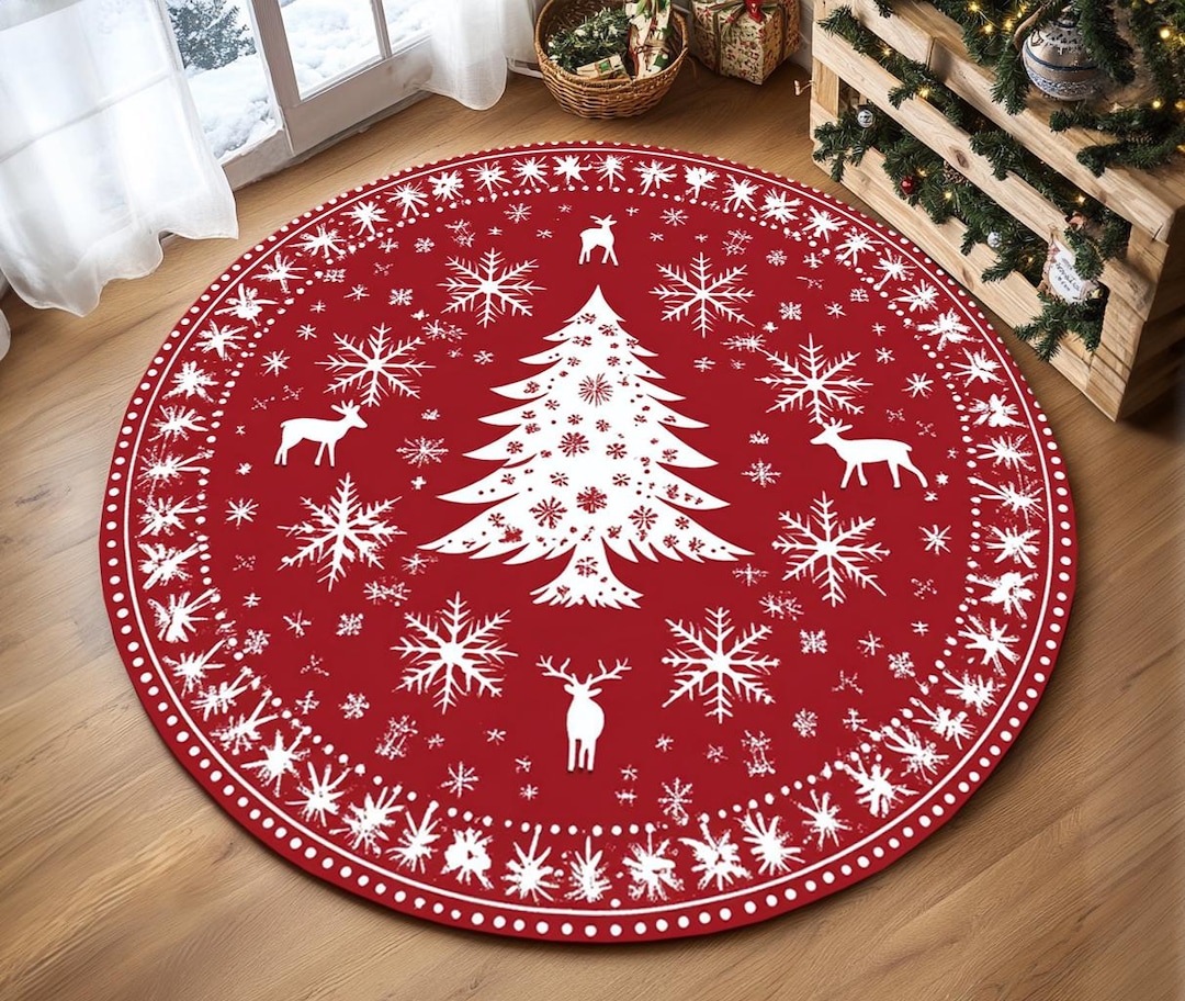 Red Round Rug, Modern Rug, Xmas Decoration, Contemporary Rug, Elegant ...