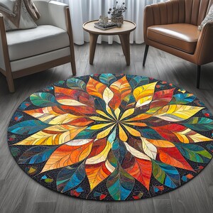 Bright Color Rug, Flower Pattern Rug, Print Rug, Cool Area Rug, Round ...