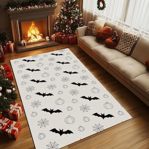 Halloween decoration rug, Anti slip rug, Bat print rug, Premium art rug, Luxury rug, Washable rug, Extra large rug, Protector rug, RB-1894
