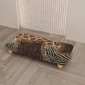 Exotic Safari Animal Wood Footrest | Mixed Leopard Pattern Home Stand, RB-2624