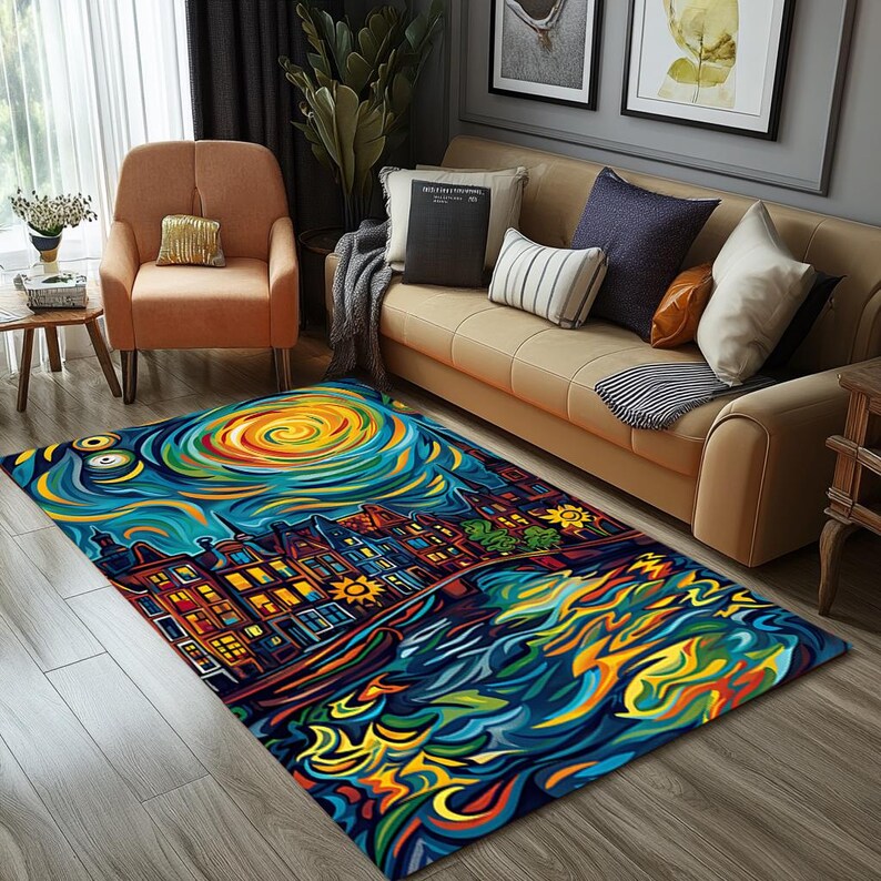Nature inspired rug, Low pile rug, Runner rug, Contemporary rug, Landscape print rug, Lovely rug, Non slip rug, Cool area rug, RB-823