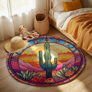 Nature inspired rug, Cactus print rug, Throw rug, Cool rug, Patio rug, Washable rug, Anti slip rug, Modern rug, Low pile rug, RB-851