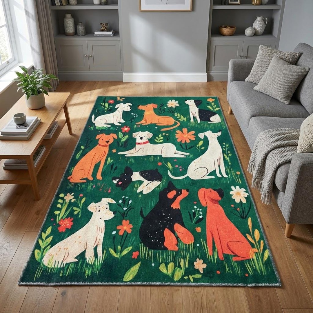 Small Dog Rug Dog Print Rug, Greenery Rug, Gift for Dog Lover, Sustainable Rug ...