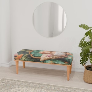 Banco con estampado de cachorros, elegante banco de mesa, banco cama, asientos de interior, organizador funcional, decoración rústica, silla para teclado, banco RB 1168