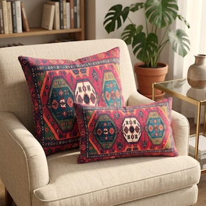 Orange and Green Turkish Kilim Pattern Pillow Cover, Double Sided Washable Fabric, RB-2240